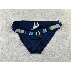 Jantzen Bikini Bottom Womens Size 10 Blue Striped Belted Swimwear Swim Briefs